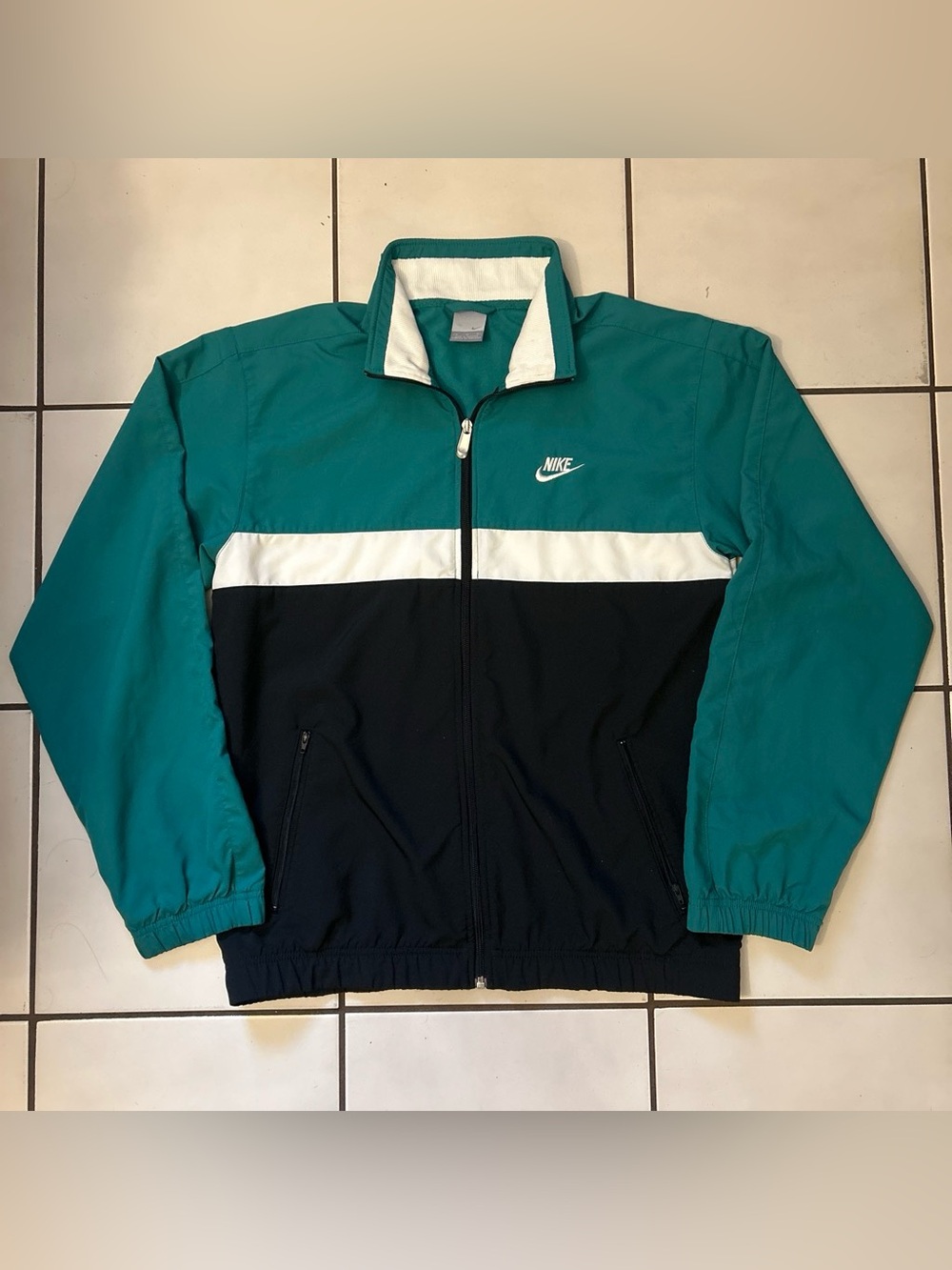 Vintage 90s Nike Colorblock Track Jacket Teal Black White Men’s M